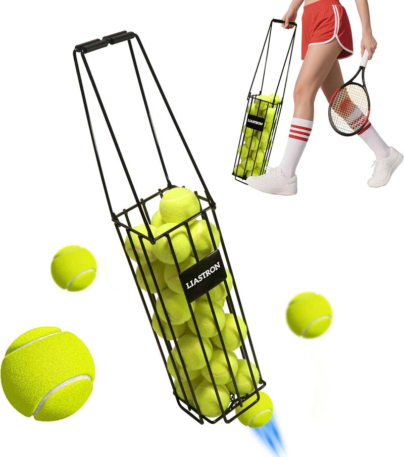 LIASTRON Tennis Ball Hopper Basket Pickleball Picker Upper Pickleball Ball Basket Pickup Hopper Retriever Collector for Balls for Easy Picking Metal Durable Portable Large Capacity Coaches Training - Image 1